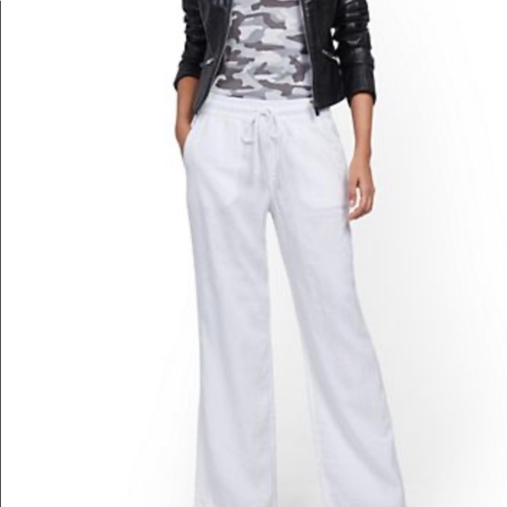 Optic white Linen wide leg pant